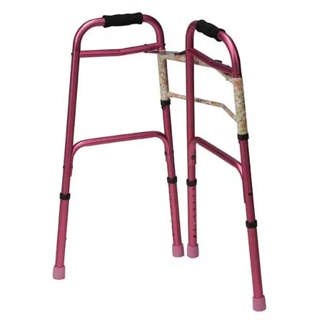Two-Button Release Aluminum Folding Walker, Pink