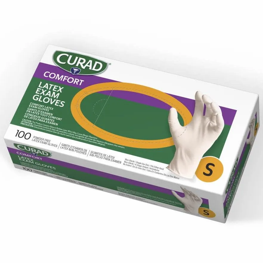 Curad Comfort Latex Exam Gloves, Powder-Free