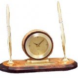 Burlwood Clock Desk Set