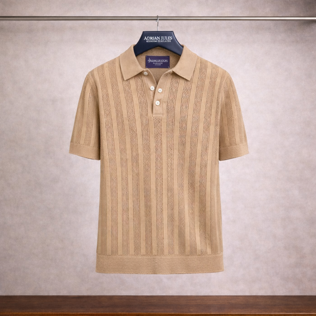 Amalfi Camel Lino Stripe Polo