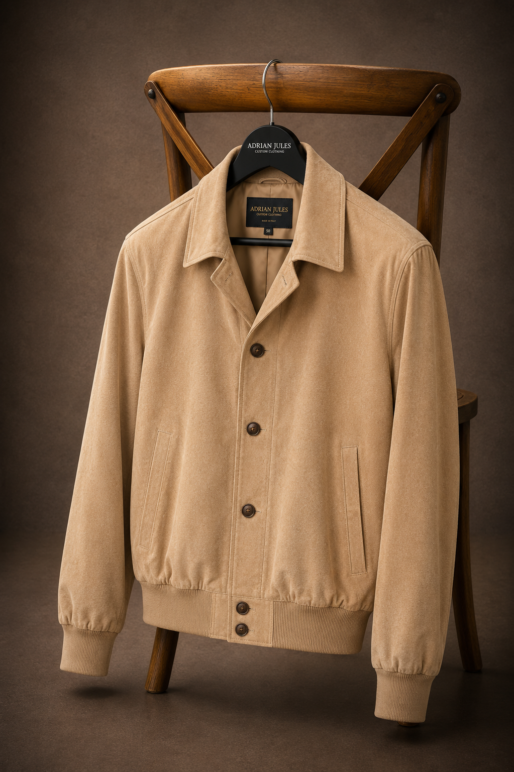 The Buttoned Suede Cookie Bomber