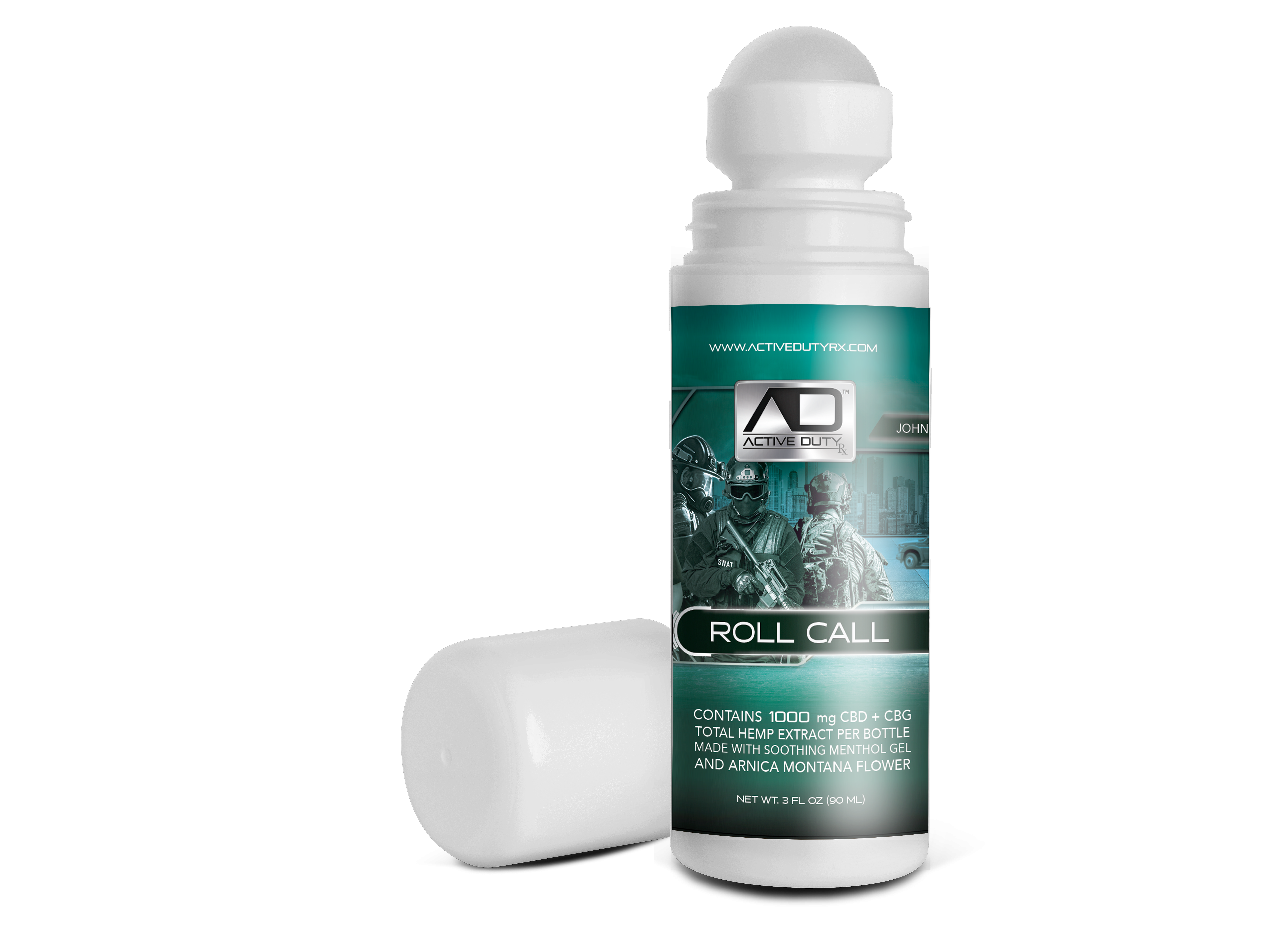 Active Duty RX™ Mentholated Roll-On Gel 1000mg CBD + CBG, 90 mL