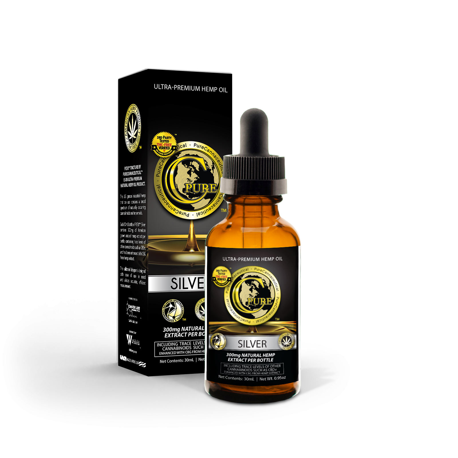 PCRX™ SILVER Hemp Oil Tincture, 30mL 10mg/mL