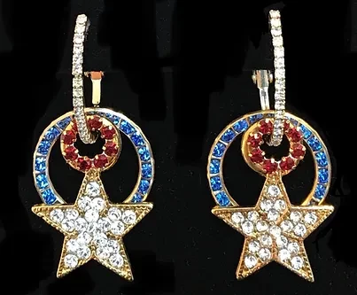 Patriotic Star Earring Set with Crystal Hoops