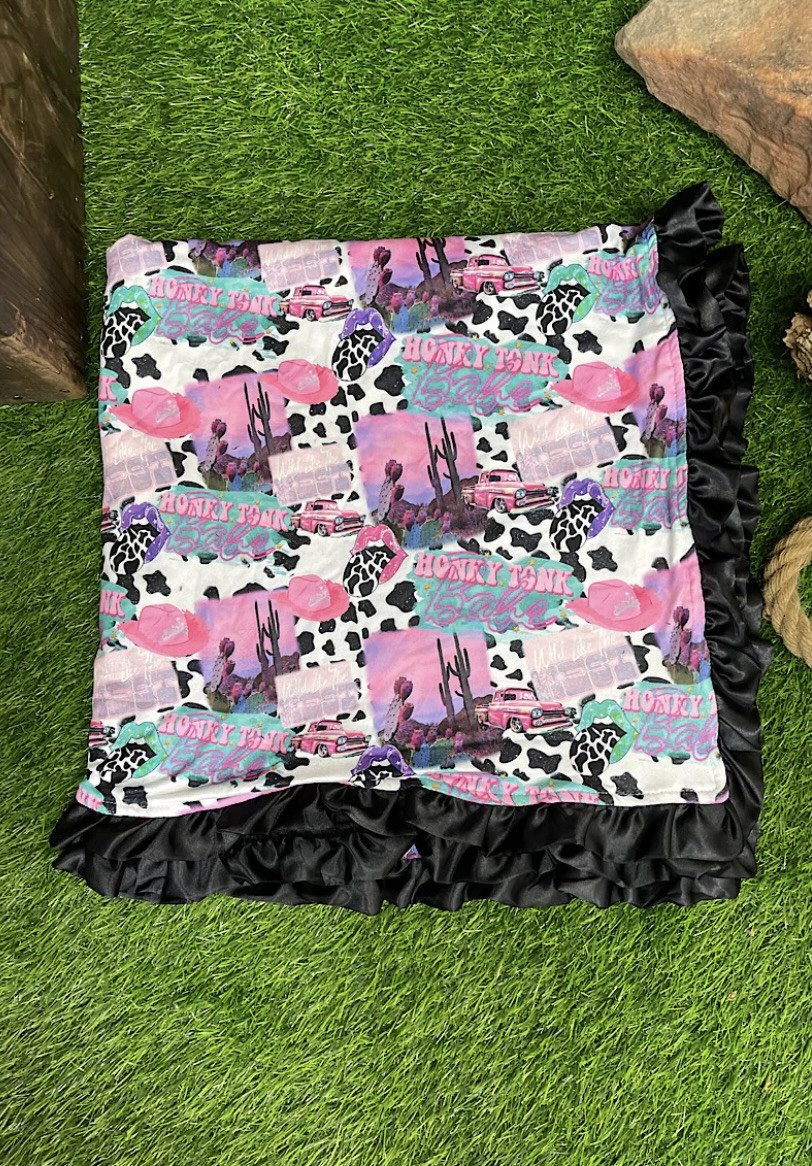 Honky babe printed baby blanket with black trim
