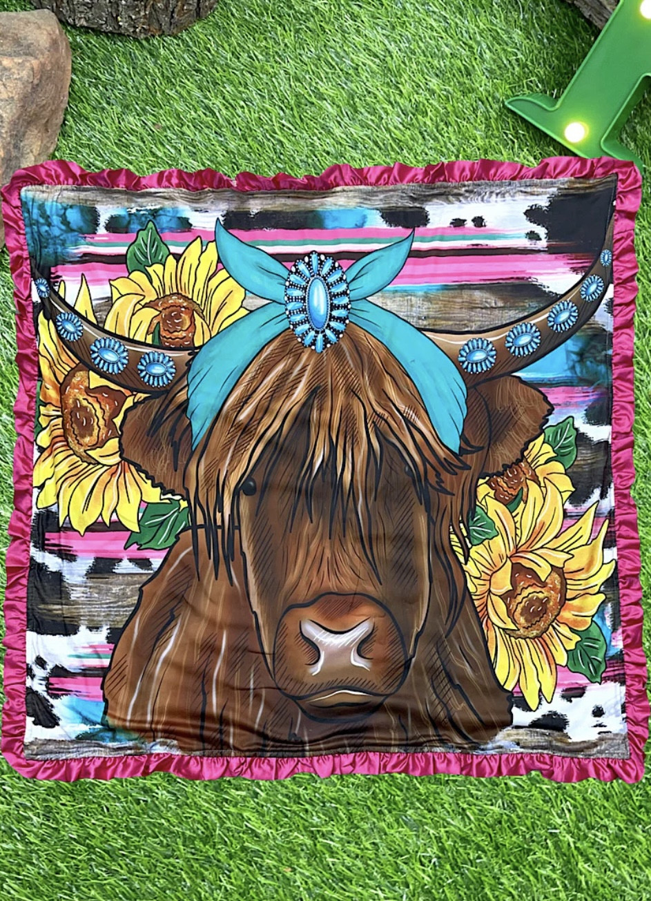 highland cow printed baby blanket