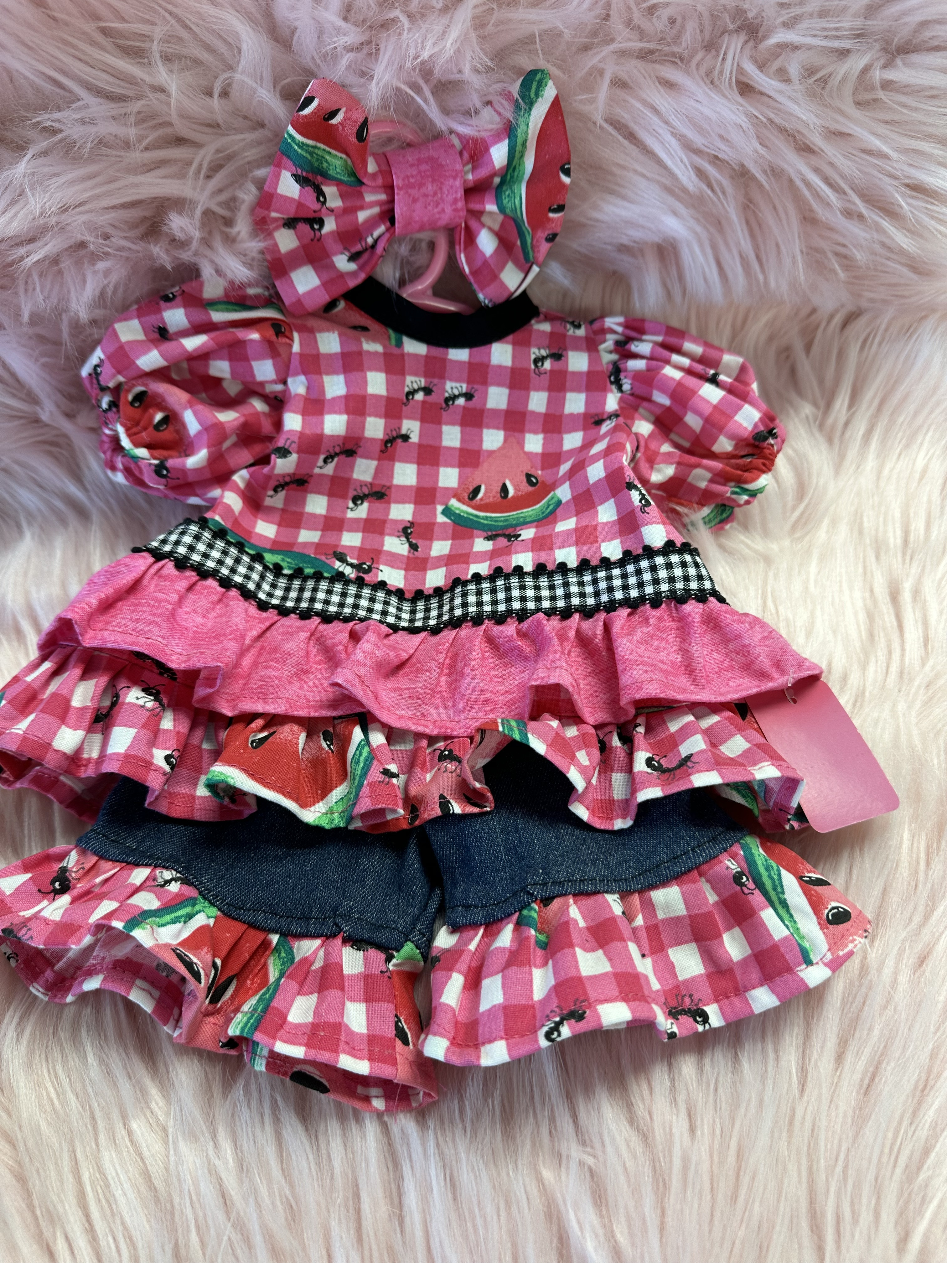 Watermelon and ants 3 pc short set with bow