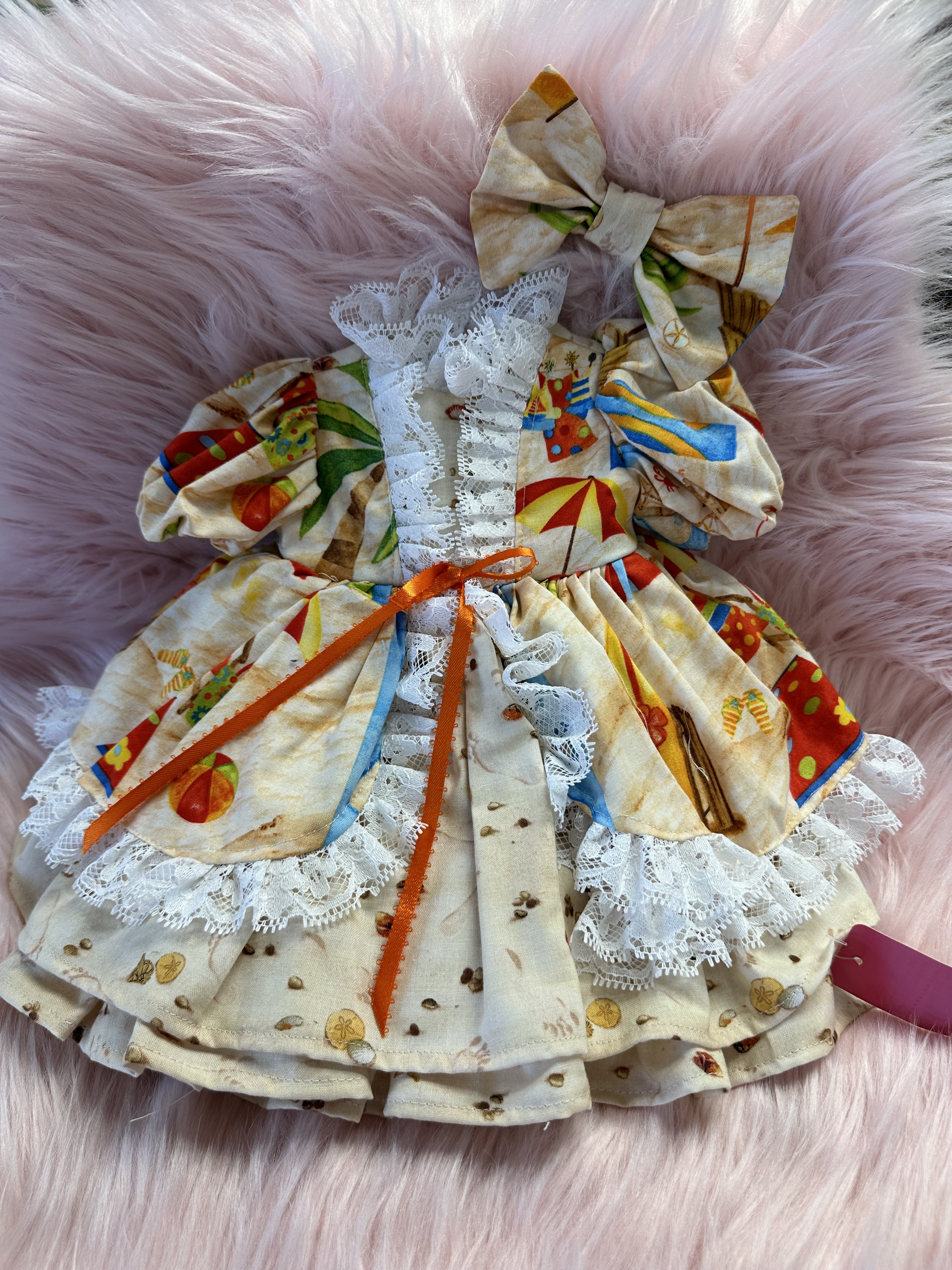 3 layer beach patterned doll dress with bow