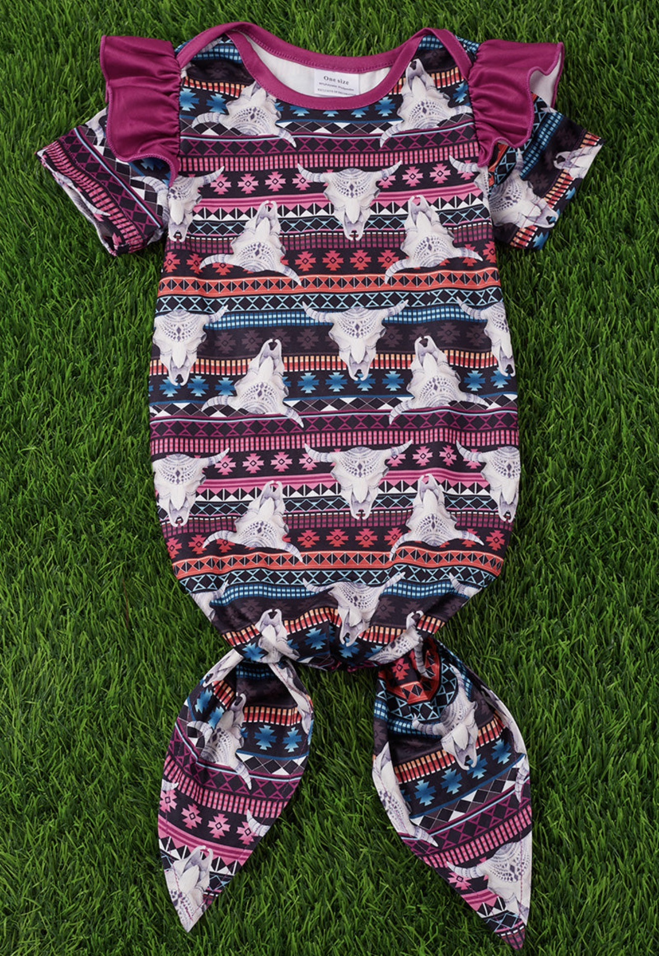 Gown with magenta and turquoise with cow skull
