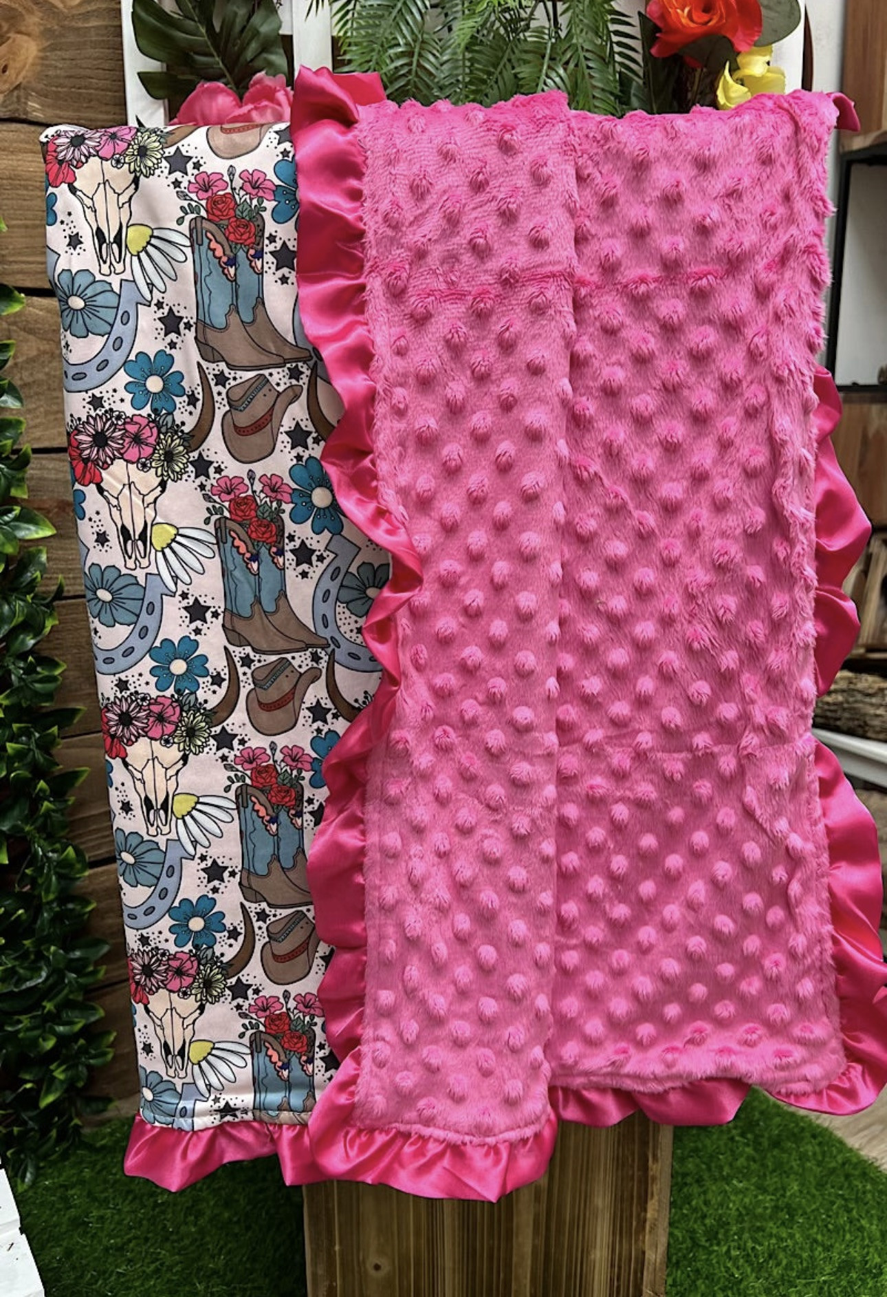 minky blanket in the hippy cowgirl print
