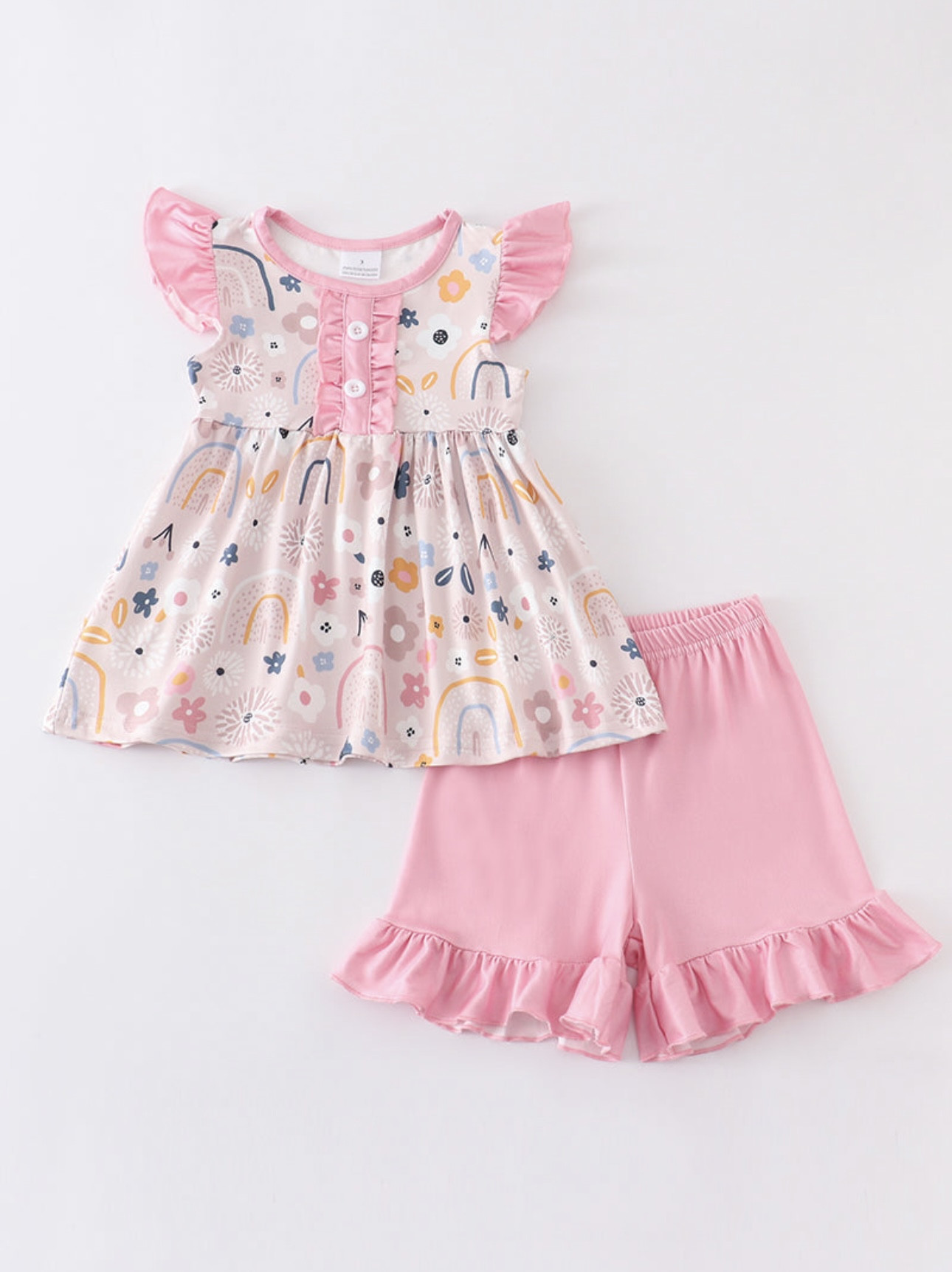 pink ruffle floral girl set