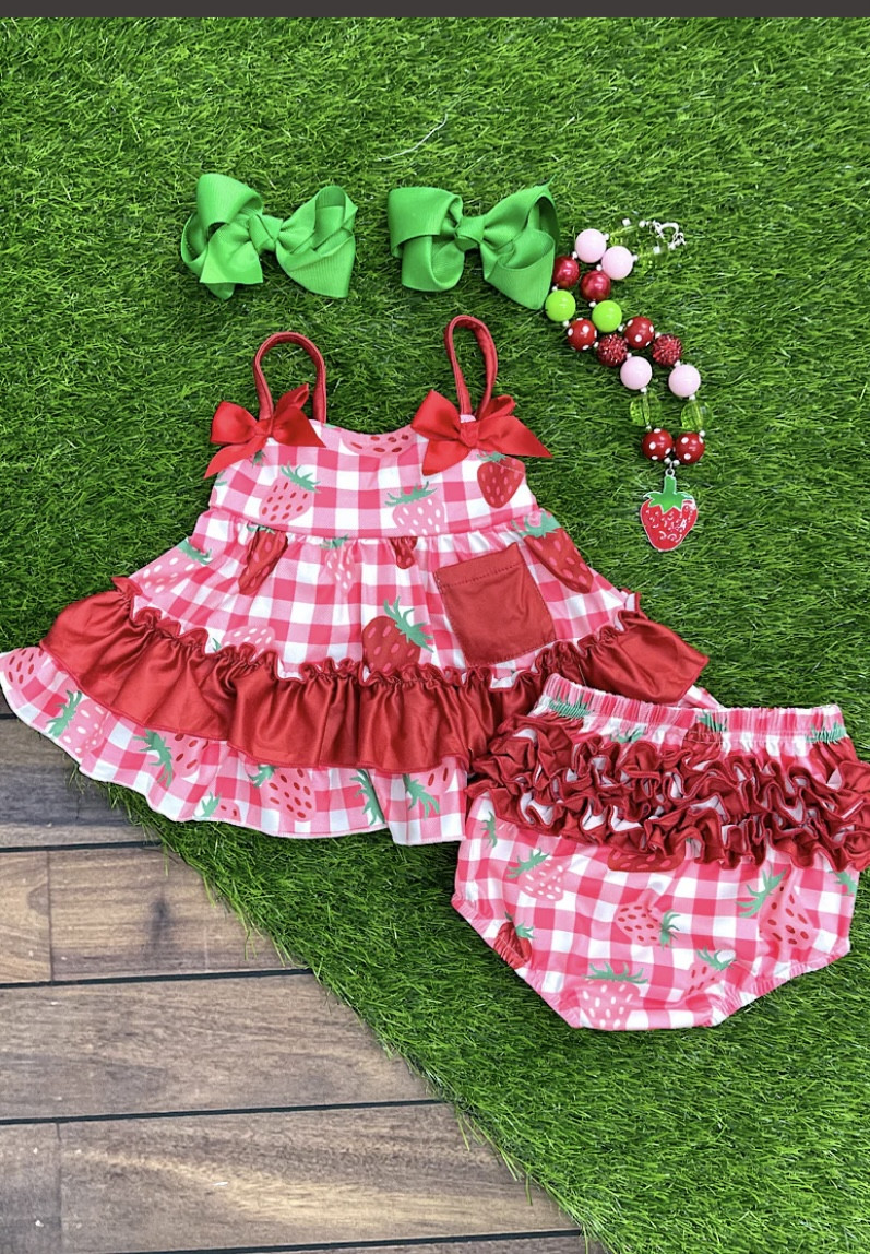 Strawberry printed baby Swing 2 pc outfit