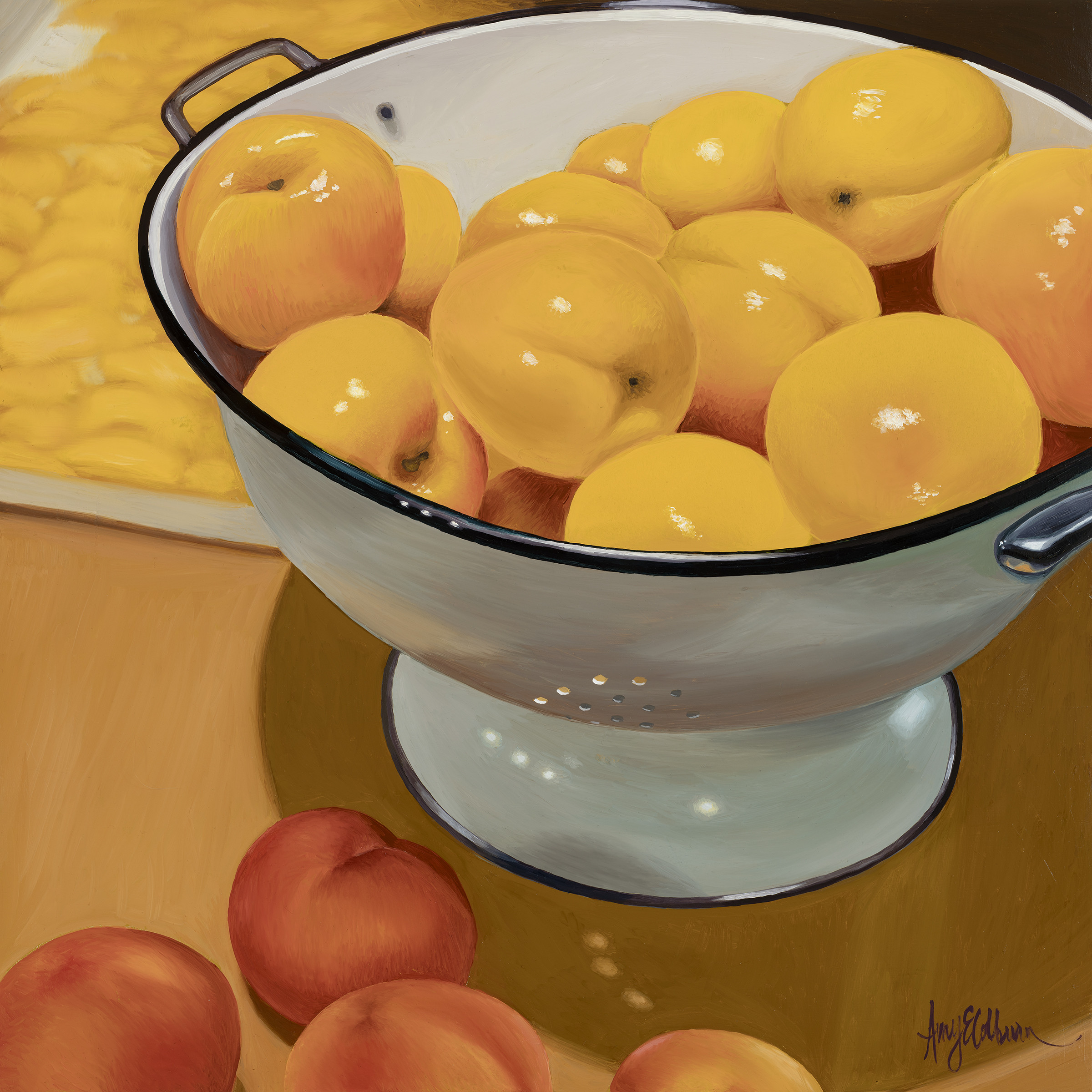 Blanched peaches, Colander
